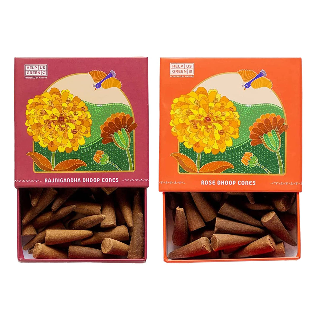 HelpUsGreen Natural Incense Cones Rajnigandha and Rose Fragrance